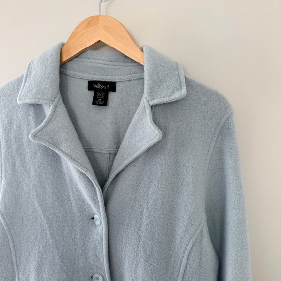 Willi Smith Powder Blue Button Front Sweater Jacket - Picture 2 of 13